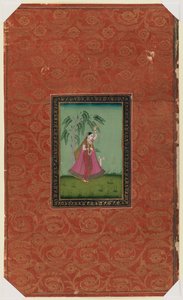 Pige med en hjort, 1875-1900 (ugennemsigtigt wc & guld på papir) af Indian School