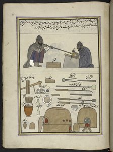 Glaspustere,  86 tegninger indbundet i et bind, der viser håndværk og erhverv i Kashmir, håndværkere vises i arbejde med deres redskaber og udstyr,  Af en Kashmir-kunstner, sandsynligvis i Srinagar, ca. 1850-60 (gouache på papir) af Indian School