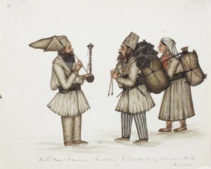Hill Men and Woman (Guddies) Inhabitants of Kangra Hills Hindoos, ca. 1840 (ugennemsigtigt wc på papir) af Indian School
