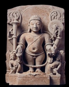 Hinduisme: "" repræsentation af Vishnu"" (Vishnu) - Skulptur af gres (sandstensskulptur), Mathura School, Kouchan Empire af Indian School