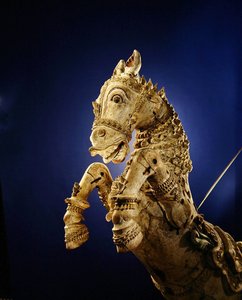 Hest, fra rituel tempelvogn (malet træ) af Indian School