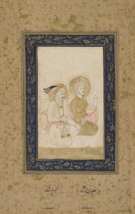 Humayun og Akbar, fritliggende albumfolio, ca. 1900 af Indian School