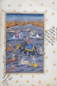 Jagtscene, Rajasthani miniaturemaleri af Indian School