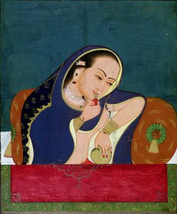 Intoxicated Lady at a Window, slutningen af 1700-tallet (ugennemsigtigt wc & guld på papir) af Indian School