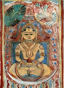 Jainisme (jinisme): repræsentation af en profet jain (åndelig leder). Manuskriptside fra "" Kalpasutra"" af Bhadrabahu (433-357 f.Kr.) 1453 Paris, B.N. af Indian School