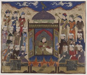Khusraw Parviz siddende på Takht-i Taqdis, ca. 1425-50 af Indian School
