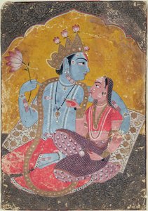Krishna og Radha, ca. 1690-1700 (ugennemsigtigt toilet med præget guld på papir) af Indian School