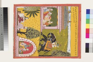 Krishna kommer til den kærlighedssyge Radha, ca. 1700 af Indian School