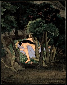 Krishna enlace par Radha (Krishna omfavnet af Radha) - indisk kunst, gouache på papir, omkring 1775 af Indian School