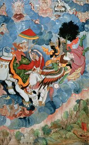 Krishnas kamp med Indra, ca. 1590 af Indian School