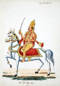 Lord Kalki på sin hest Devadatta med sværd i hånden (wc på papir) af Indian School