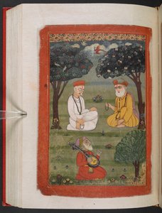 MS Panj B 40, f.131v, Bhagat Kabir ji og Guru Nanak Dev ji møde, illustration fra 