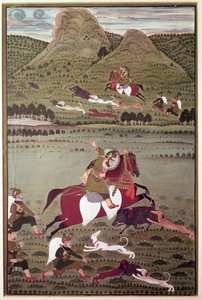 Maharana Jawan Singh (Reg. 1828-38) fra Mewer Hunting Wild Bore, Udaipur af Indian School