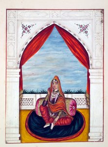 Maharani Chand Kaur, fra The Kingdom of the Punjab, its Rulers and Chiefs, bind I, et bind med 27 akvarelstudier af en uidentificeret indisk kunstner, ca. 1840 (wc på papir) af Indian School