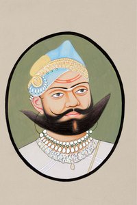 Miniaturemaleri af Maharaja Sajjan Singh 1874 af Indian School
