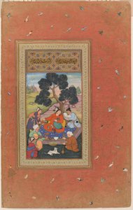 Mongolsk høvding og ledsagere, folio fra Gulshan-albummet (Rose Garden-albummet), ca. 1600 (uigennemsigtig akvarel, blæk og guld på papir) af Indian School