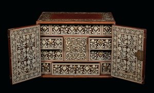 Mughal kabinet, Gujarat eller Sindh, Vestindien (elfenbenindlagt træ) af Indian School