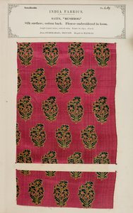 Mushroom satin prøve fra Hyderabad i Deccan, fra The Collection of the Textile Manufacturers of India, af John Forbes Watson, udgivet i 1866 af Indian School