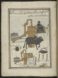Oliepresser,  86 tegninger indbundet i et bind, der viser håndværk og erhverv i Kashmir, håndværkere vises i arbejde med deres redskaber og udstyr,  Af en Kashmir-kunstner, sandsynligvis i Srinagar, ca. 1850-60 (gouache på papir) af Indian School