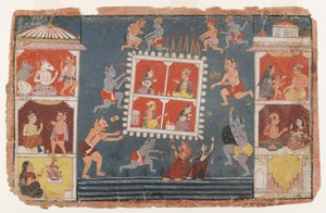 Side fra en Dispersed Bhagavata Purana Series, ca. 1610-1650 (ugennemsigtigt wc på papir) af Indian School