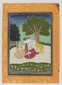 Parvati tilbyder en kop til Shiva, ca. 1800 (ugennemsigtigt wc & guld på papir) af Indian School