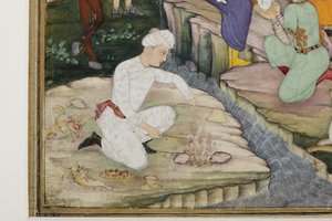 Picnick i løbet af en jagt, detalje, ca. 1615 (ugennemsigtigt wc på papir) af Indian School
