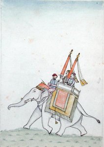 Portræt af en prins, der rider på en elefant, tidligt i det 19. århundrede (akvarel på papir) af Indian School