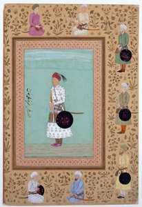 Portræt af hofmanden Khosrow, søn af Nasr Muhammad Khan, ca. 1650-60 (blæk, akvarel og guld på papir) af Indian School