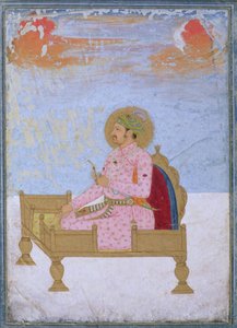 Portræt af kejser Jahangir (1569-1627) siddende på en trone med en sarapesh, Mughal, ca. 1720-40 af Indian School