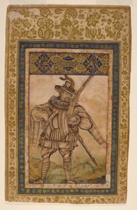 Portræt af den portugisiske admiral Albuquerque, ca. 1615 (ugennemsigtigt wc & guld på papir) af Indian School
