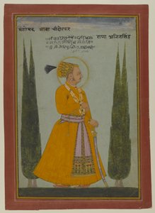 Posthumt portræt af maharaja Ajit Singh af Marwar, 1762 (wc på papir) af Indian School