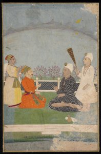Prins på besøg hos en hellig mand, løsrevet albumfolio med maleri, midten af 1700-tallet af Indian School