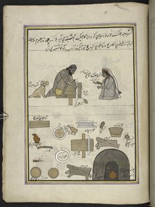 Punkah-magere,  86 tegninger indbundet i et bind, der viser håndværk og erhverv i Kashmir, håndværkere vises i arbejde med deres redskaber og udstyr,  Af en Kashmir-kunstner, sandsynligvis i Srinagar, ca. 1850-60 (gouache på papir) af Indian School