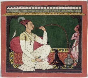Raja Medini Pal, Inspireret på floderne i Takri Characters Bilauria Medini Pal, Basohli, Himachal Pradesh, Pahari School, 1735 af Indian School