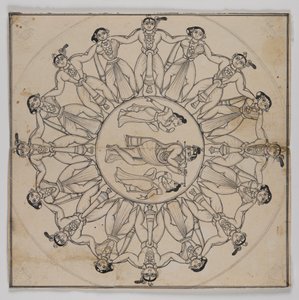 Rasa-lila (Tegning) (blæk & let blækvask på papir) af Indian School