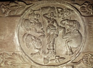 Relief, der skildrer Mayas drøm, fra en buddhistisk stupa fra Bharhut, Madhya Pradesh, Sen Mauryan Periode, Sunga-dynastiet (180-72 f.Kr.)