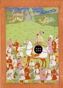 Repræsentation af Shah Alems anden søn af Aurengzib på hesteryg Miniaturer indisk og persisk i "History of India from Tamertante to Orangreyb"" af Niccolo Manucci (1638-1717). B.N., Paris. af Indian School