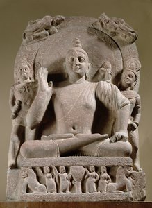 Siddende Bodhisattva, Mathura (rød sandsten) af Indian School