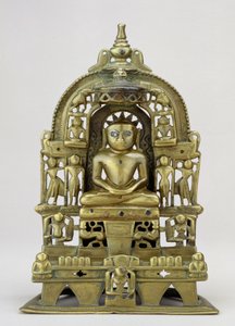 Siddende billede af Jain Tirthankara Kuntanatha, Vasantagarh, det sydlige Rajasthan, 1476 (messing med kobber- og sølvindlæg)