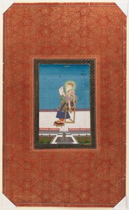 Shah Jahan med en falk, 1875-1900 (ugennemsigtigt wc & guld på papir) af Indian School
