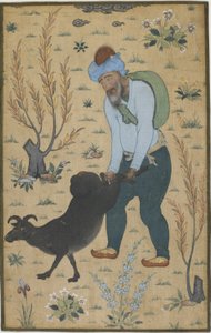 Hyrde og ged, Mughal-dynasti (farve på bomuld) af Indian School