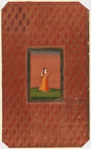 Stående kvinde, 1875-1900 (ugennemsigtigt wc & guld på papir) af Indian School