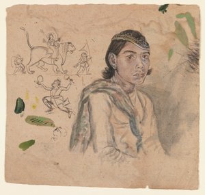 Studie af en ungdom, ca. 1800 (blæk & lys farve på papir) af Indian School