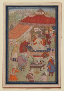 Teltlejr, 1580-1595 (ugennemsigtigt wc og guld på papir) af Indian School