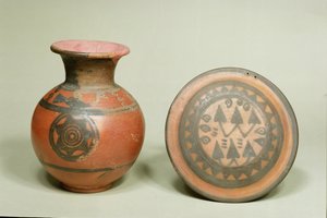 Terracotta gryde og låg, fra Cemetery H ved Harappa, Indus Valley, 1500 BC-1200 BC (terracotta) af Indian School