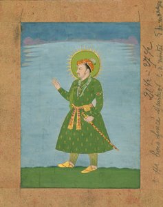 Den 4. Mughal-kejser Jahangir (r. 1605-1627), ca. tidligt 1600-tals miniaturemaleri (blæk og pigmenter på brunt papir) af Indian School