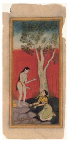 The Celestial Nymph Pleads with the Sage, ca. 1600 (ugennemsigtigt wc & guld på papir) af Indian School