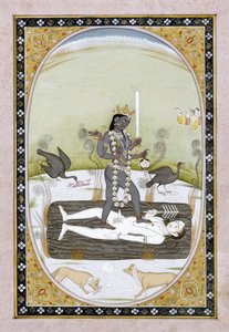 Gudinden Kali repræsenteret i et Kangra-maleri, Himachal Pradesh, ca. 1820-5 (ugennemsigtig akvarel og guldmaling på papir) af Indian School