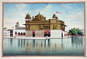 Det Gyldne Tempel i Amritsar, fra The Kingdom of the Punjab, its Rulers and Chiefs, bind I, et bind med 27 akvarelstudier af en uidentificeret indisk kunstner, ca. 1840 (wc på papir) af Indian School