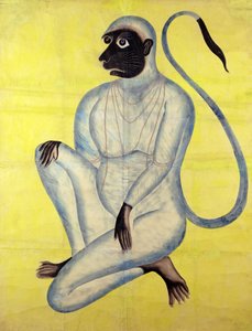 Abeguden Hanuman, Kalighat, Calcutta, ca. 1870 (wc med sølv på papir) af Indian School